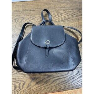 Kate Spade Adel Medium Flap Backpack Leather Black Push lock Bag Zip Pocket S338